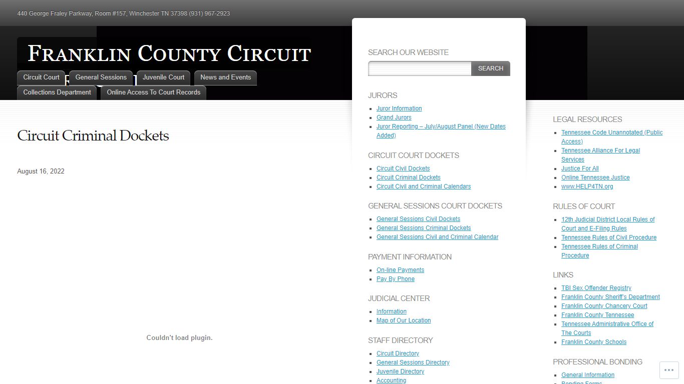 Circuit Criminal Dockets | Franklin County Circuit Court Clerk